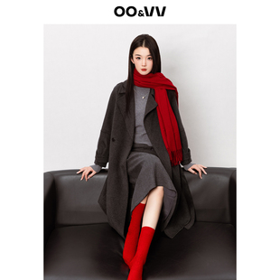oo&vv老钱风双面羊毛大衣女25冬中长款黑色毛呢保暖外套极简廓形