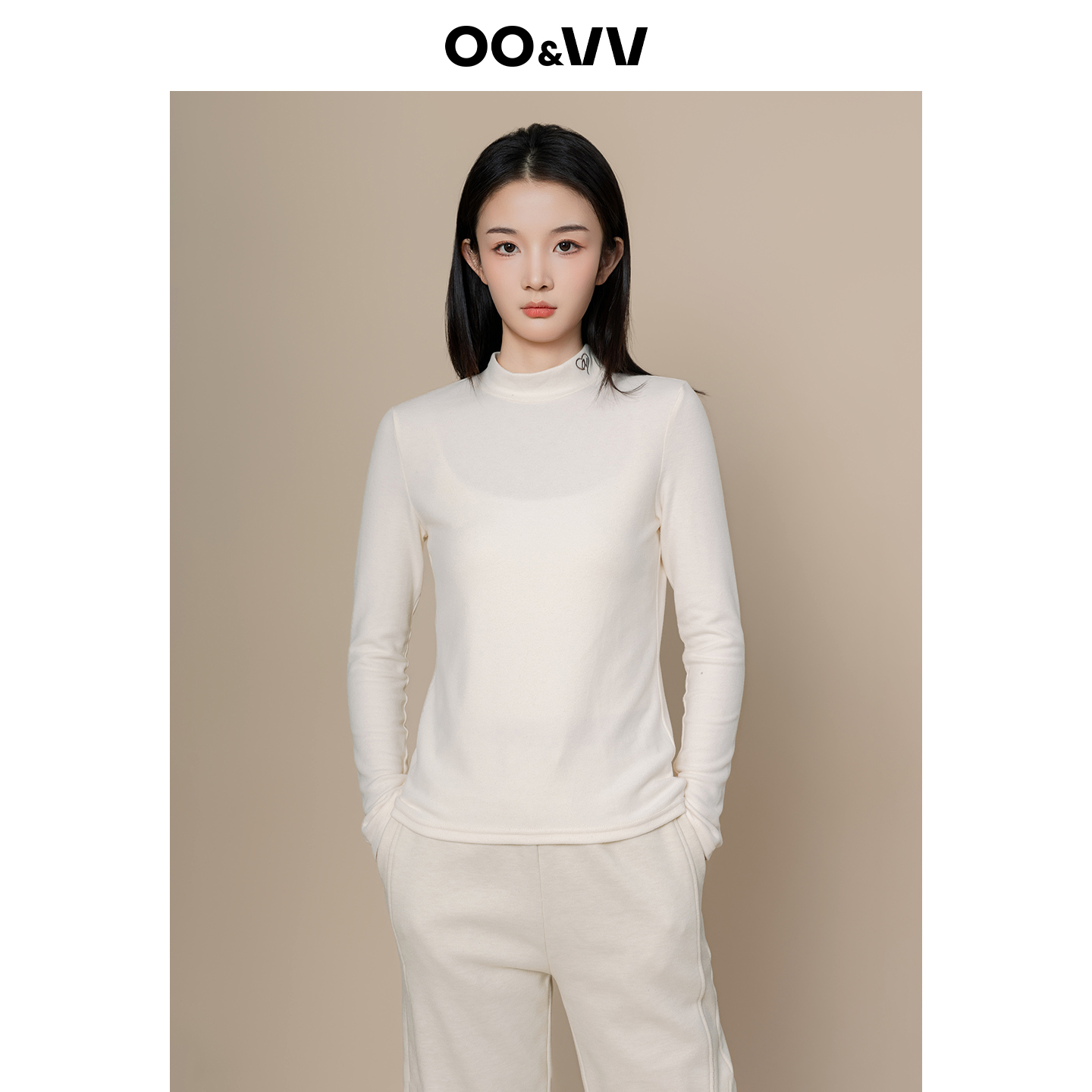 oo&vv纯色半高领长袖T恤女2025秋冬修身显瘦内搭打底衫上衣微透新