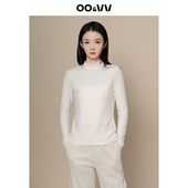显瘦内搭打底衫 oo&vv纯色半高领长袖 T恤女2025秋冬修身 上衣微透新