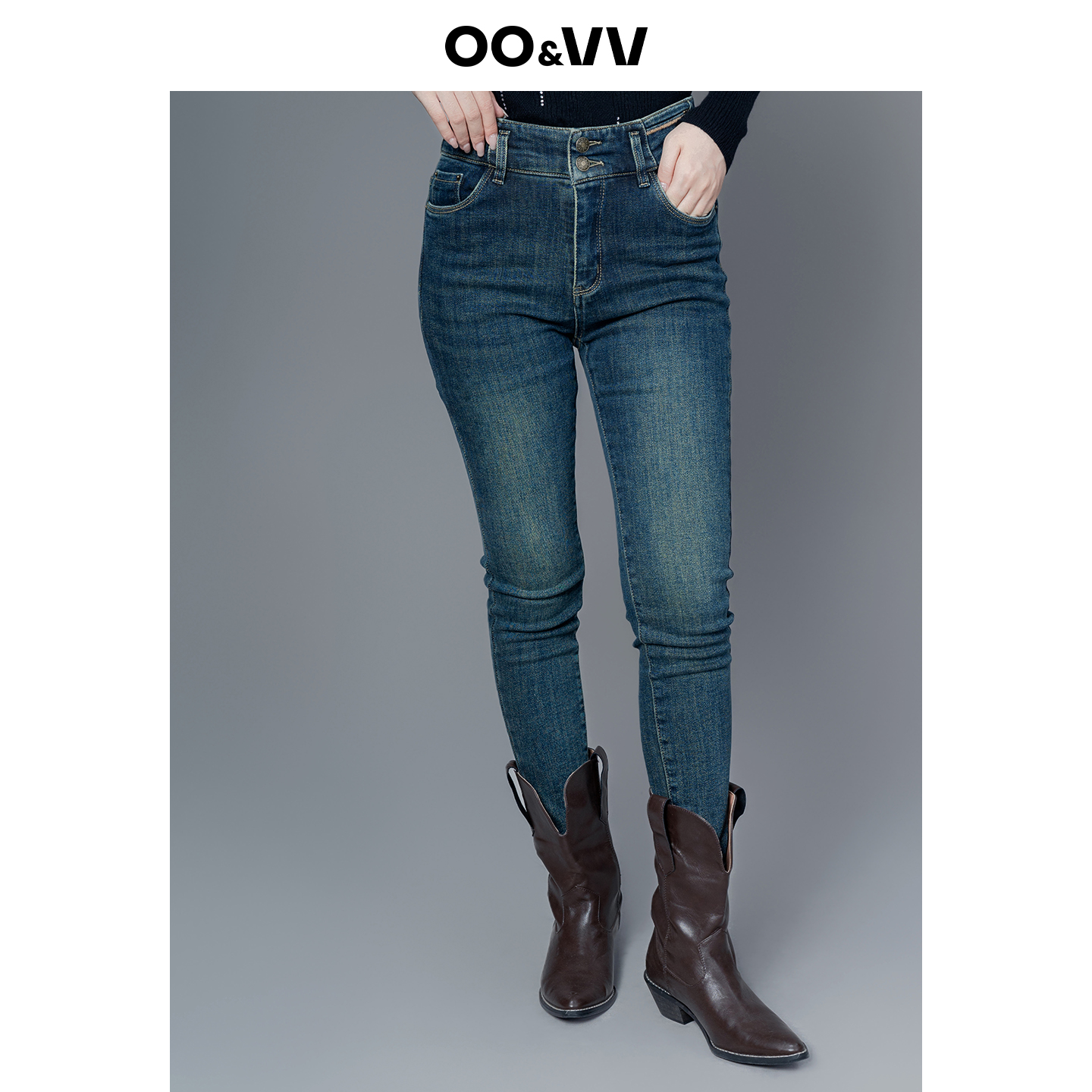 oo&vv冬九分显瘦紧身小脚牛仔裤