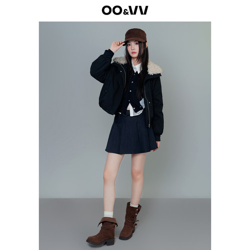oo&vv潮流显身材外套女2025秋冬新款加厚保暖宽松短款毛领夹克