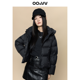 oo&vv小个子哑光挺括连帽短款羽绒服女冬黑色加厚保暖极简风外套