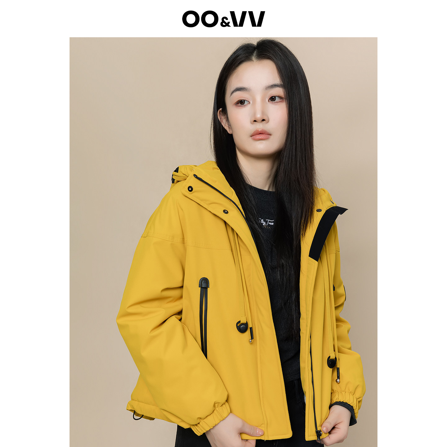 oo&vv户外休闲风连帽加绒外套女26冬小个子短款撞色廓形撞色夹克,女装/女士精品,短外套,淘宝优惠券,粉丝福利购,淘宝优惠卷