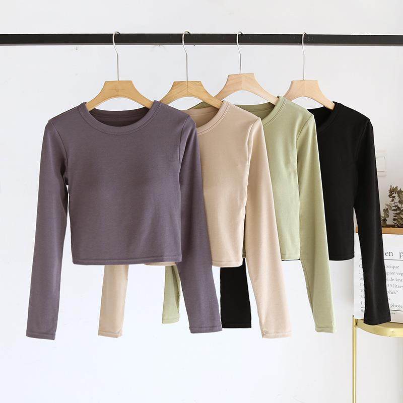 带胸垫露脐长袖女秋冬内搭可外穿修身内衣含文胸抹胸圆领短款上衣,女士内衣/男士内衣/家居服,抹胸,淘宝优惠券,粉丝福利购,淘宝优惠卷