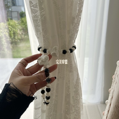 复古法式美式装饰磁吸窗帘绑带珍珠琥珀免打孔纱帘收纳束带