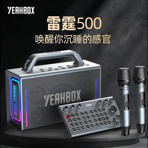 YEAHBOX/音波狮雷霆500蓝牙音箱直播户外唱歌声卡一体机大音量