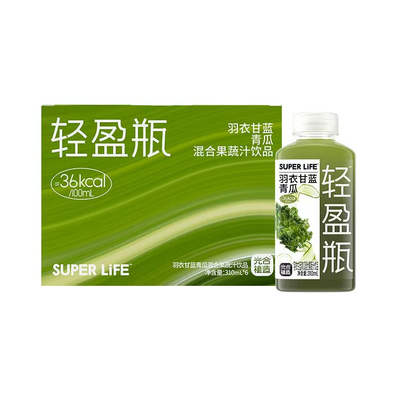 光合植造超级生活羽衣甘蓝青瓜混合果蔬汁饮料轻盈瓶310ml/瓶