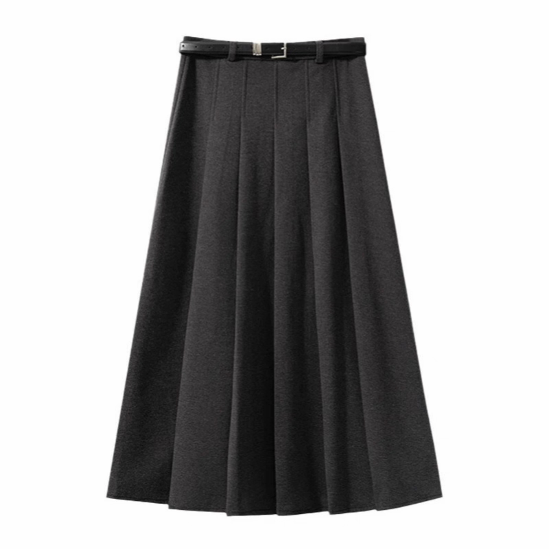 灰色西装毛呢百褶半身裙女2025秋冬新款高级感高腰显瘦遮胯长裙