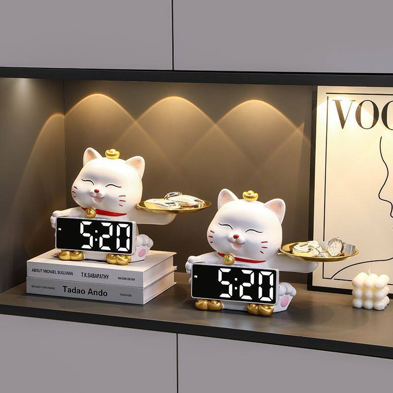 入户玄关招财猫放钥匙收纳摆件带钟表进门口鞋柜置物架家居装饰品,家居饰品,桌面摆件,淘宝优惠券,粉丝福利购,淘宝优惠卷