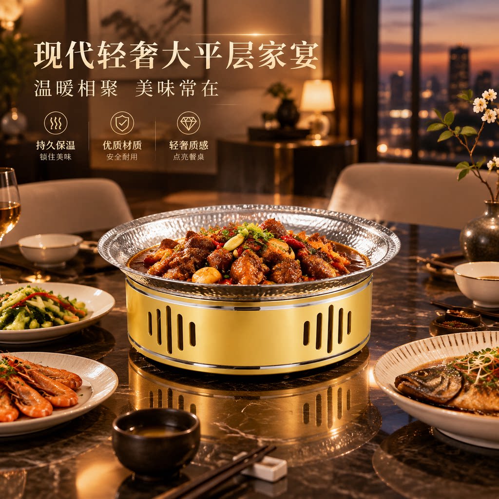 不锈钢锤纹干锅酒精炉套装餐厅商用干锅锅家用酒精加热小火锅炉具