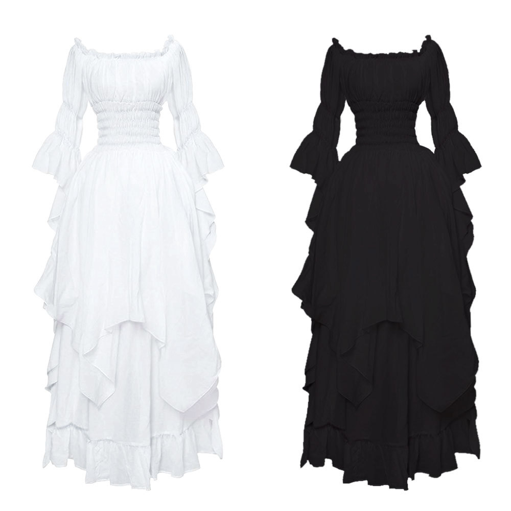 中世纪蕾丝喇叭袖连衣裙洋装复古哥特式礼服cosplay舞会公主裙