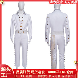 cosplay万圣节男装 现货白色猫王埃尔维斯普雷斯利cos服套装