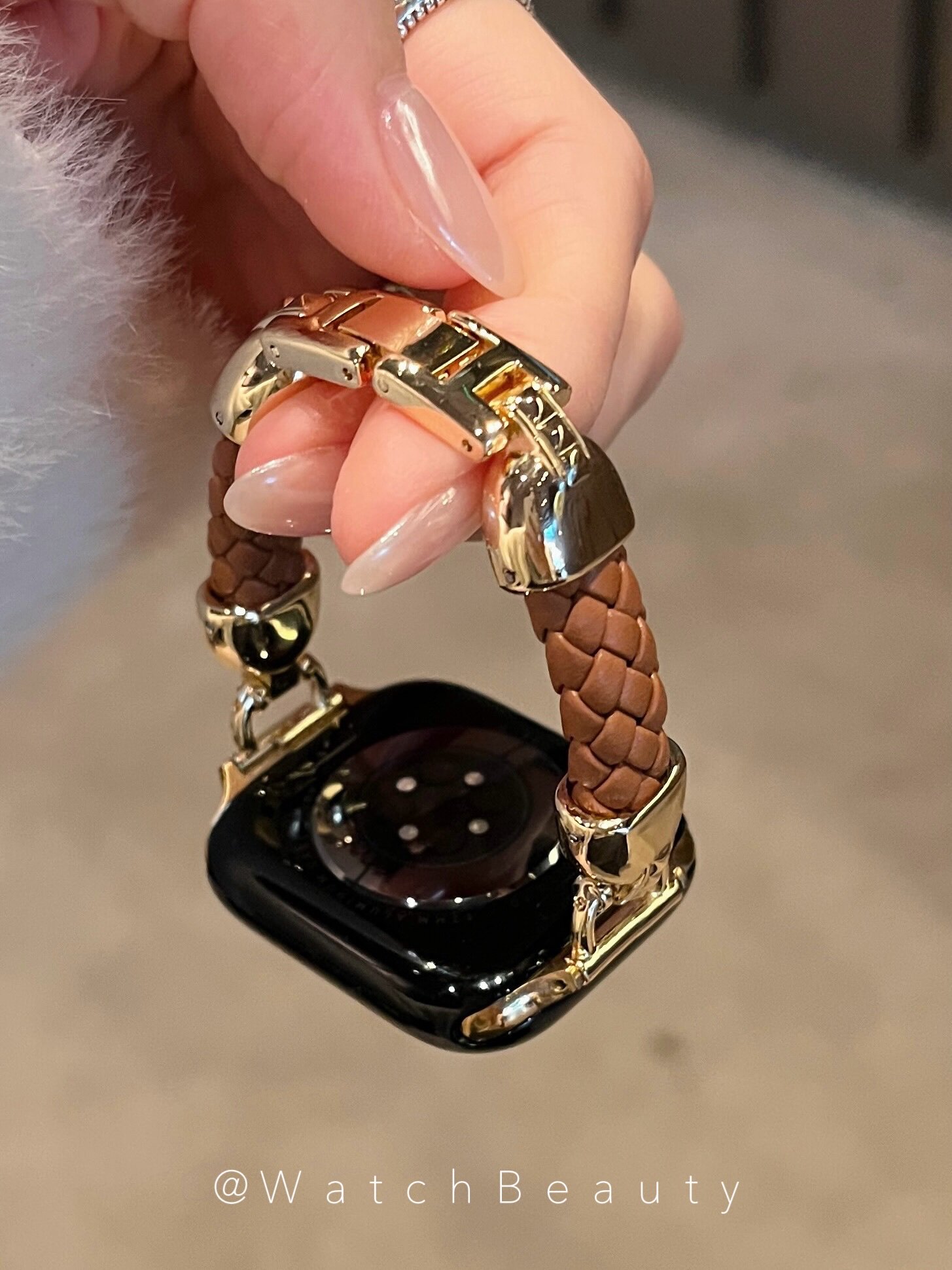 Dəri və metal hörülmüş saat qayışı Apple Watch üçün
