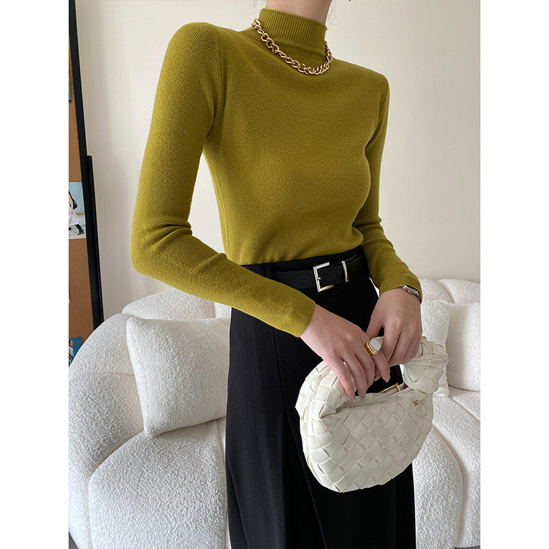 烟管半高领修身针织衫打底设计感秋冬新款