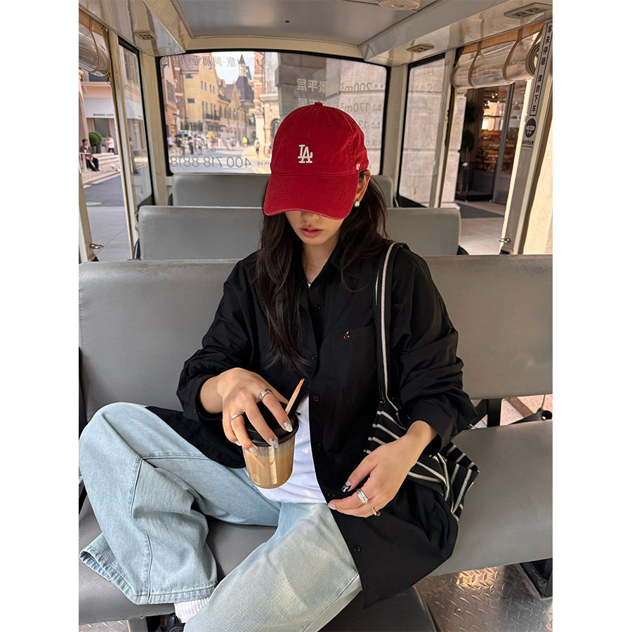 衬衫背后刺绣设计宽松慵懒长袖早秋防晒衬衣女