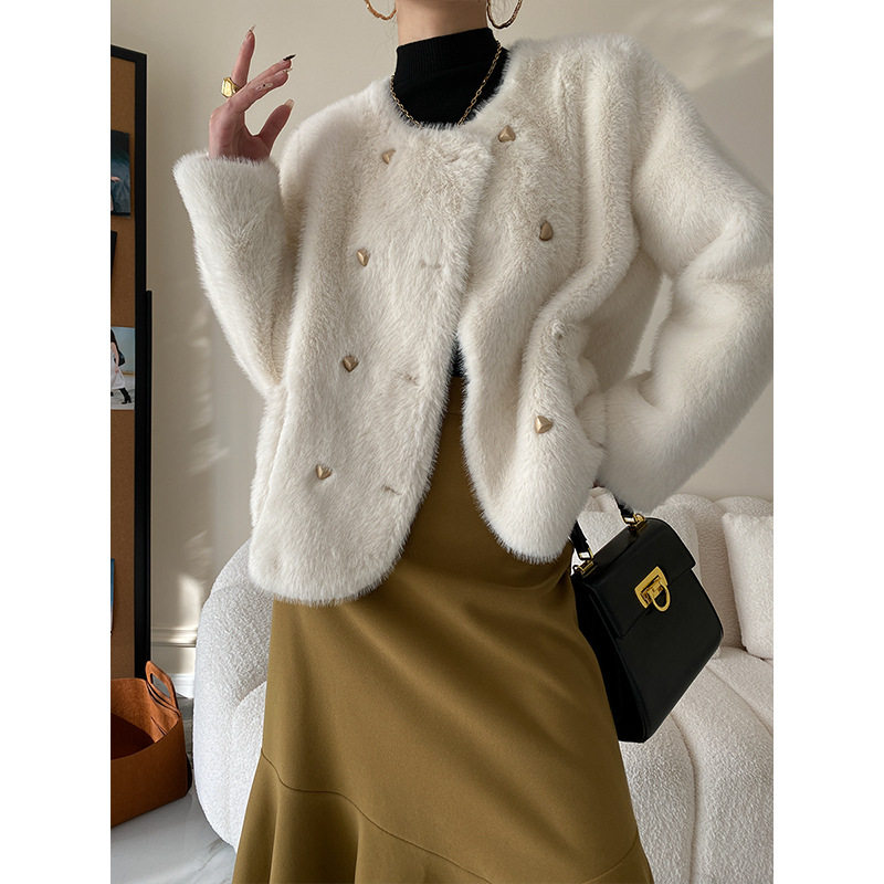 黎洋气金扣 渐变环保皮草毛毛外套设计感秋冬新款