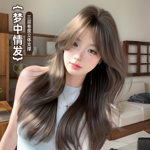 束朵假发中分懒惰感长卷发全头套