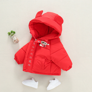 宝宝棉服圣诞新年男女小童一岁加绒加厚连帽卡通保暖棉袄冬装外套