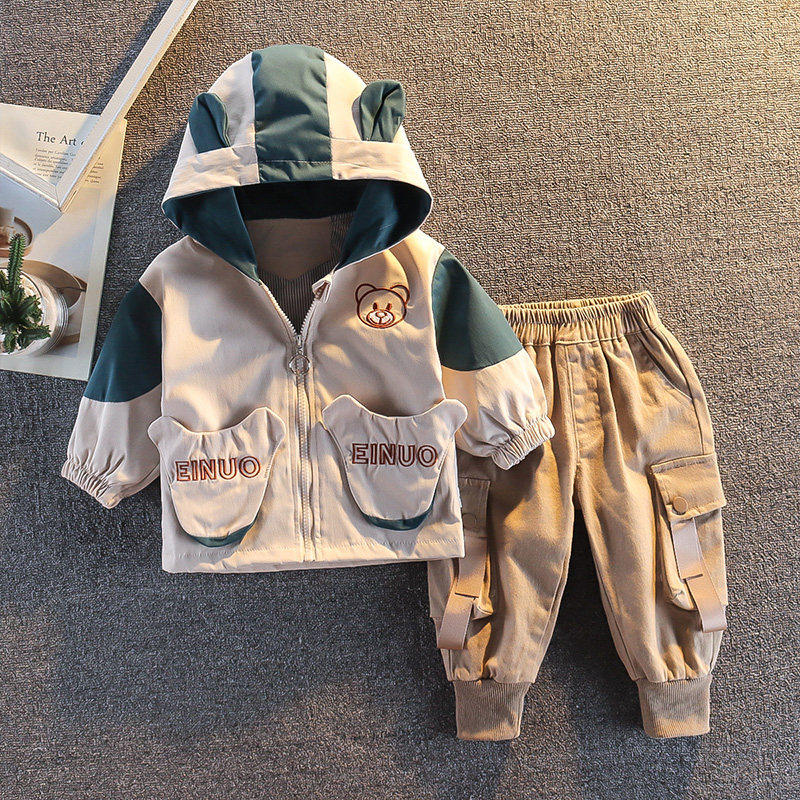 男童春秋套装2026新款连帽外套工装裤两件套婴儿宝宝卡通洋气童装