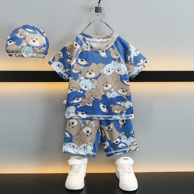 男童夏季防晒速干泳衣三件套