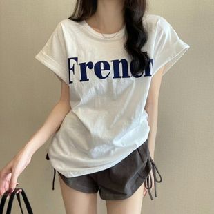 网红宽松超火甜酷学生显瘦新款 t恤上衣 女年夏季 ins潮2025落肩短袖