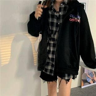 2020连帽秋冬装 韩版 外套ins新款 加绒卫衣潮女ins拉链韩版 宽松开衫