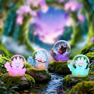 客厅玄关装饰发光桌面小摆件祥瑞九尾灵狐水晶球盲盒古风潮玩礼物