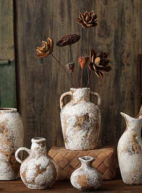 复古侘寂风陶瓷花瓶玄关电视柜斑驳老旧粗陶罐民宿插花装饰品摆件