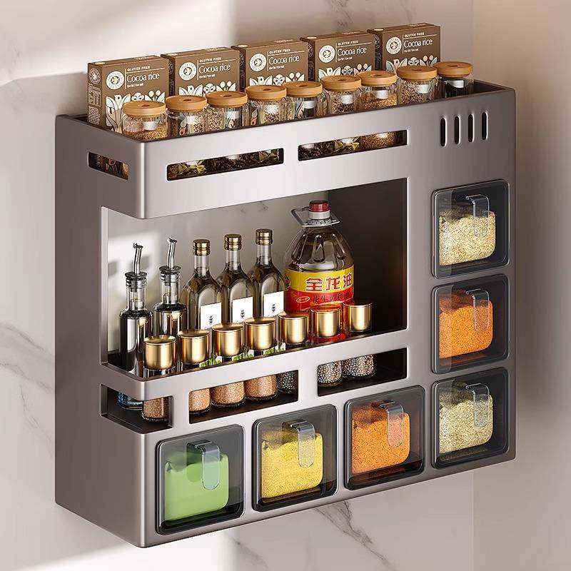 免打孔厨房调料置物架多功能壁挂式家用油盐酱醋收纳盒调味料品罐,厨房/烹饪用具,调料置物架,淘宝优惠券,粉丝福利购,淘宝优惠卷