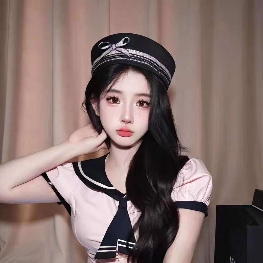 日系少女蝴蝶结水手帽小众千禧辣妹凹造型拍照贝雷帽jk海军帽子女