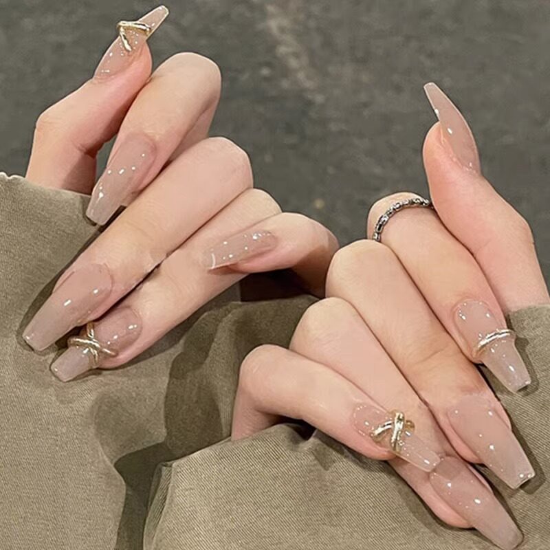 手工定制假指甲贴片成品简约裸色