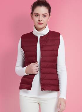 羽绒服保暖洋气时尚外套新款女无领圆领羽绒内胆马甲轻薄修身显瘦