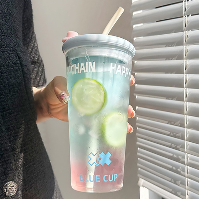夏季水杯女生高颜值玻璃杯茶水分离2025新款泡果茶大容量吸管杯子