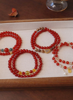 天然6MM红玛瑙双圈手链