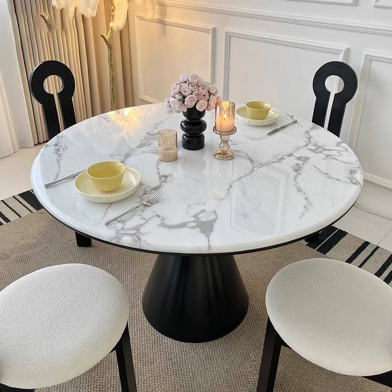 法式中古风圣杯圆桌中花白大理石餐桌轻奢高级感设计师餐桌