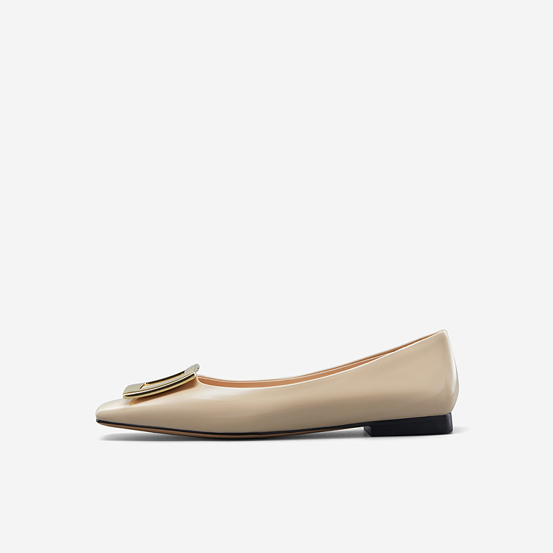 Nine West/玖熙2025年春季新款浅口单鞋女方头轻奢感金扣平底女鞋