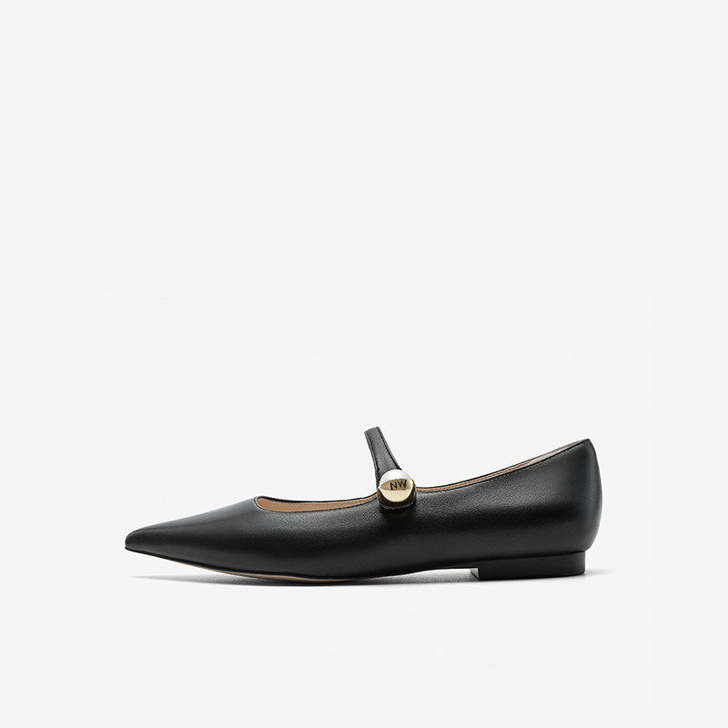 Nine West/玖熙春季清仓一字带玛丽珍鞋浅口尖头平跟通勤优雅女鞋