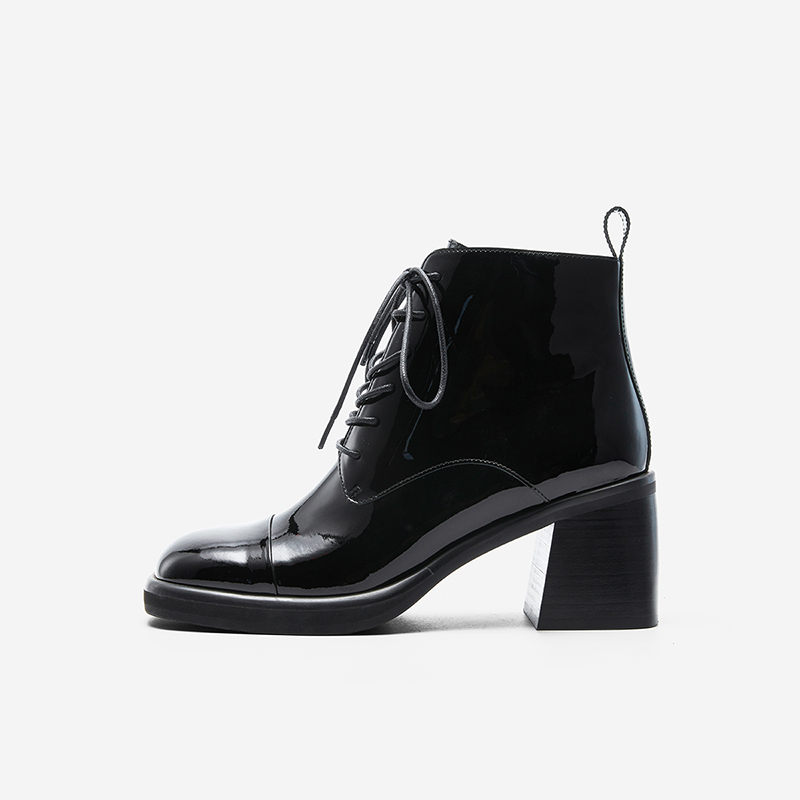 NineWest/玖熙圆头高跟马丁靴女