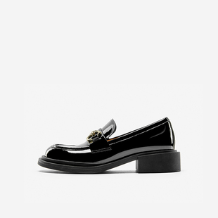 女圆头漆皮古金衔扣一脚蹬百搭单鞋 Nine 乐福鞋 玖熙清仓春季 West