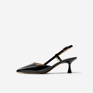 Nine West/玖熙夏季清仓包头凉鞋女尖头漆皮优雅气质时尚高跟鞋女