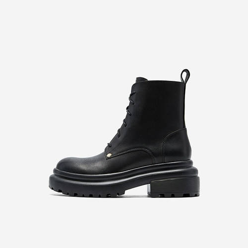 NineWest/玖熙马丁靴女粗跟系带