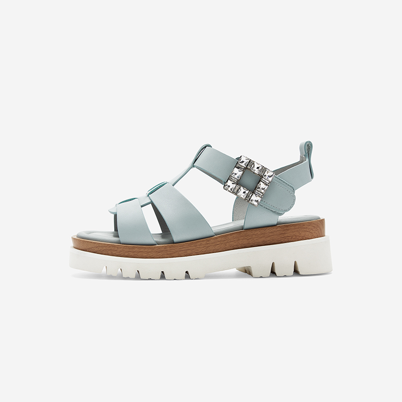 Nine West/玖熙2025年夏季新款罗马凉鞋女魔术贴厚底时尚百搭女鞋