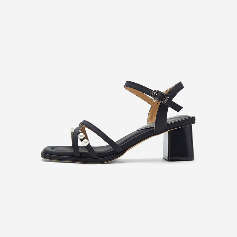 Nine West/玖熙2025年夏季新款时装凉鞋女一字带时尚珍珠高跟鞋女