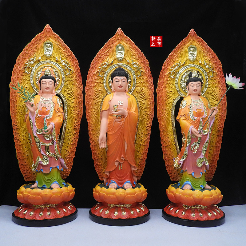 厂家直销65厘米高19寸西方三圣树脂佛像站观音菩萨大势至菩萨佛像
