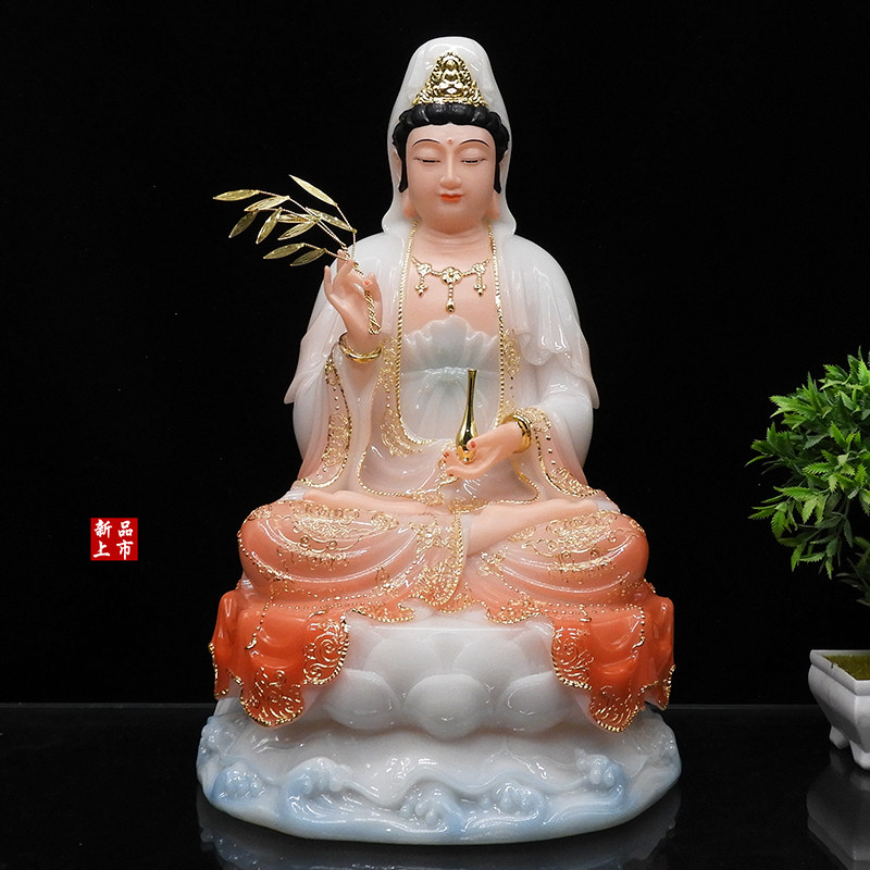 新款汉白玉观音佛像汉白玉佛像 观音菩萨像 白玉金线观音佛像居家