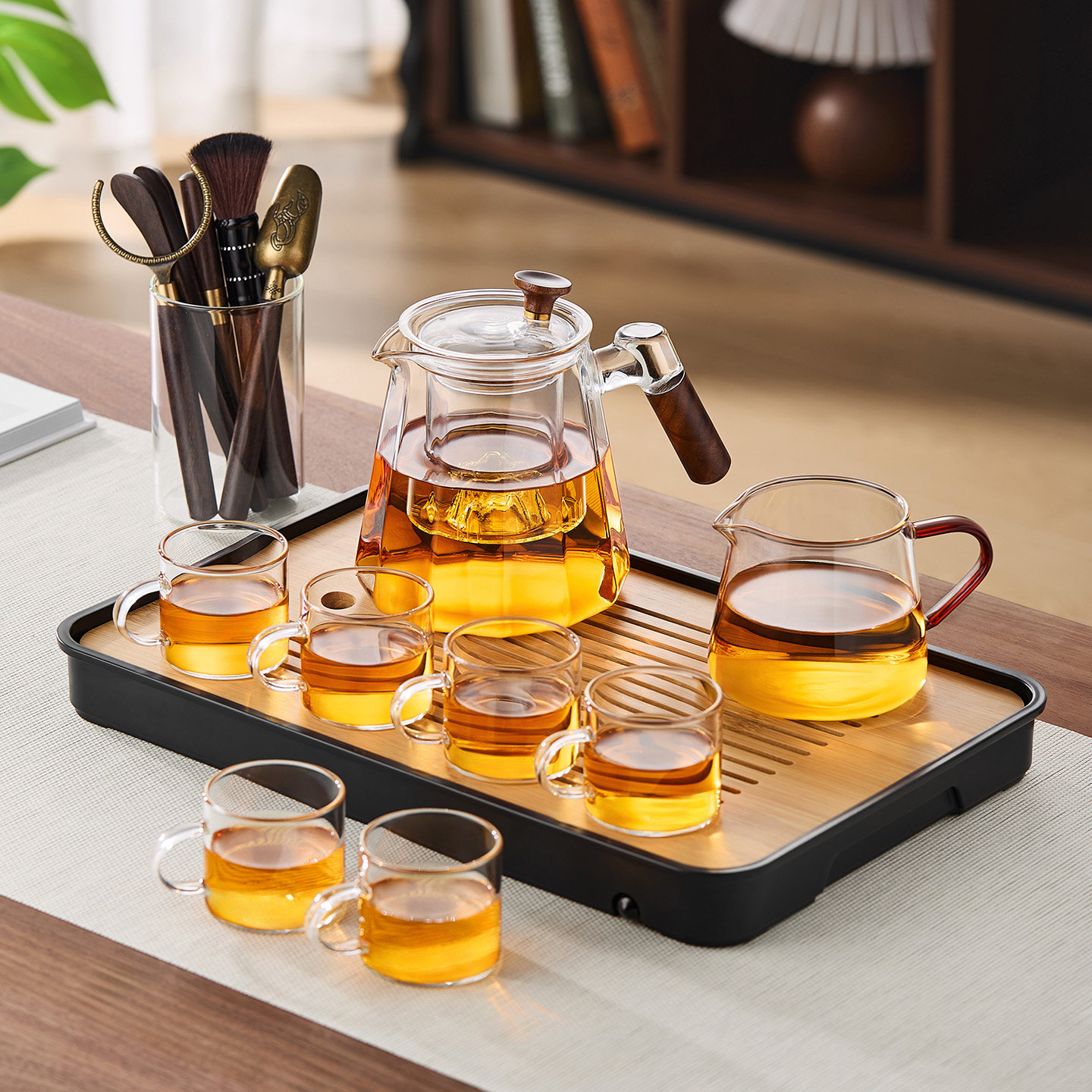 玻璃家用茶具套装茶盘茶杯泡茶壶六君子办公客厅喝茶功夫加厚新款,餐饮具,整套茶具,淘宝优惠券,粉丝福利购,淘宝优惠卷