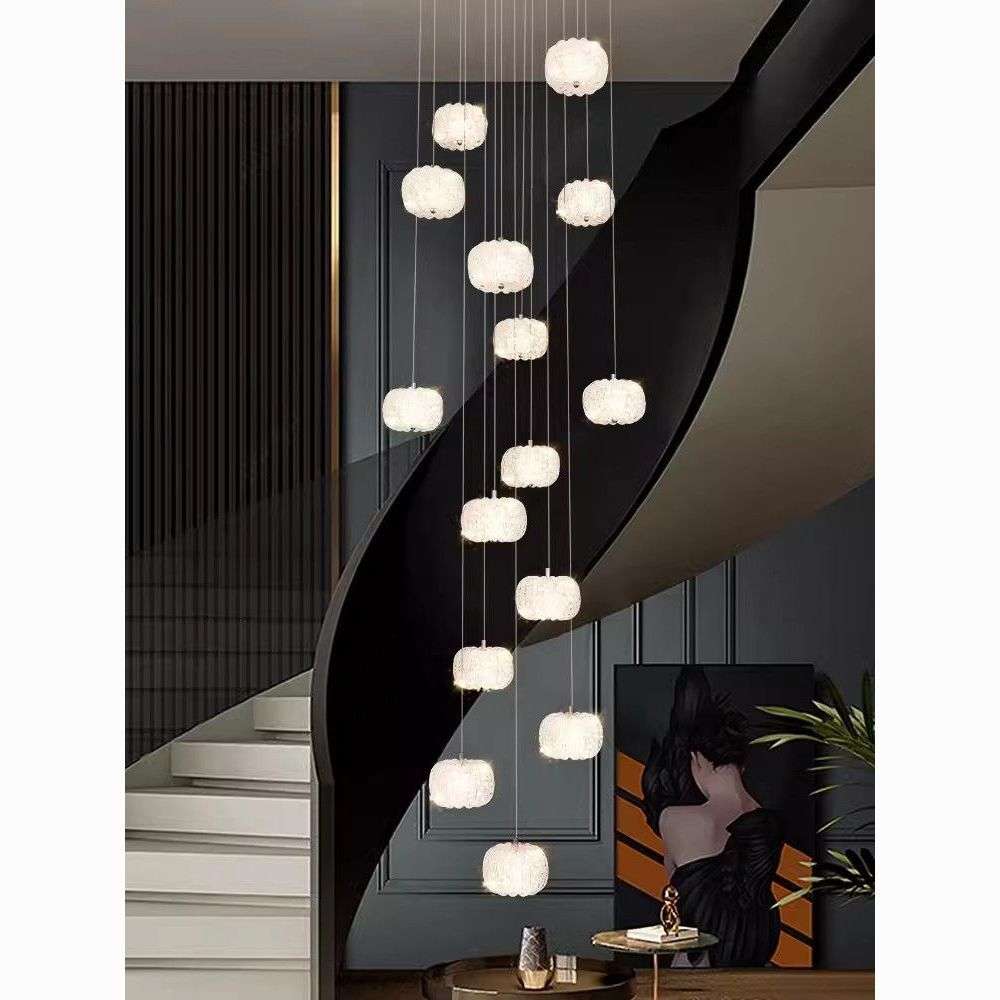 别墅旋转复式楼楼梯长吊灯挑空loft公寓中空客厅灯法式奶油风北欧