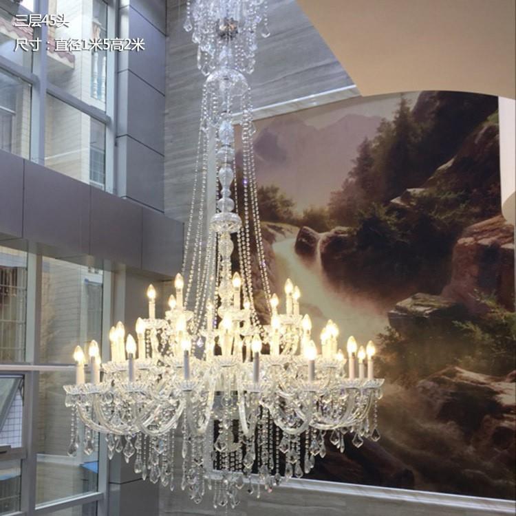 欧式复式楼大吊灯蜡烛别墅楼梯大气别墅客厅酒店工程灯水晶吊灯