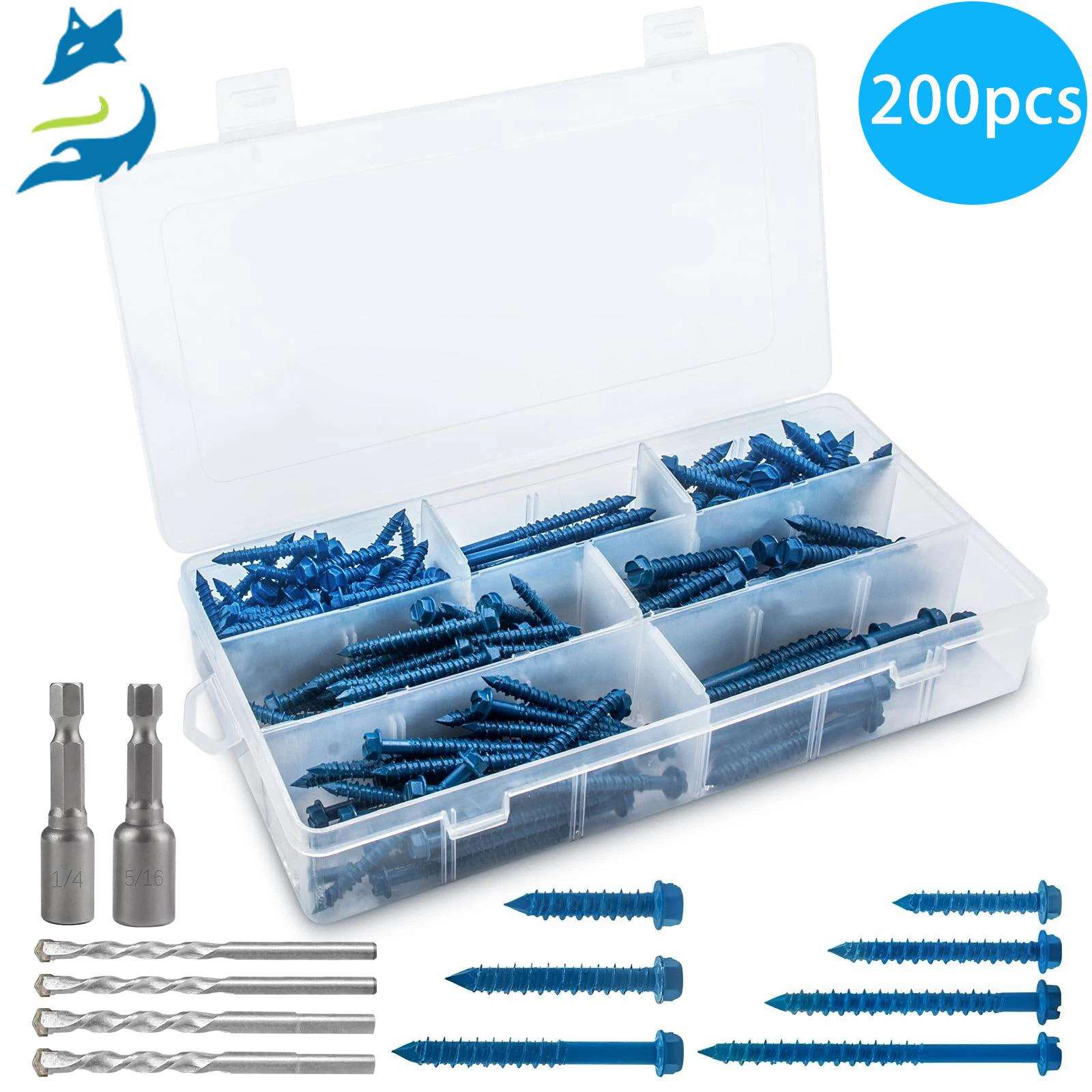 200pcs 盒装六角华司一字蓝色水泥钻石尾螺丝 自攻钉螺钉螺丝套装