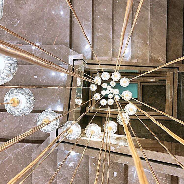 复式楼梯长吊灯后现代简约别墅客厅loft公寓旋转楼梯间轻奢水晶灯